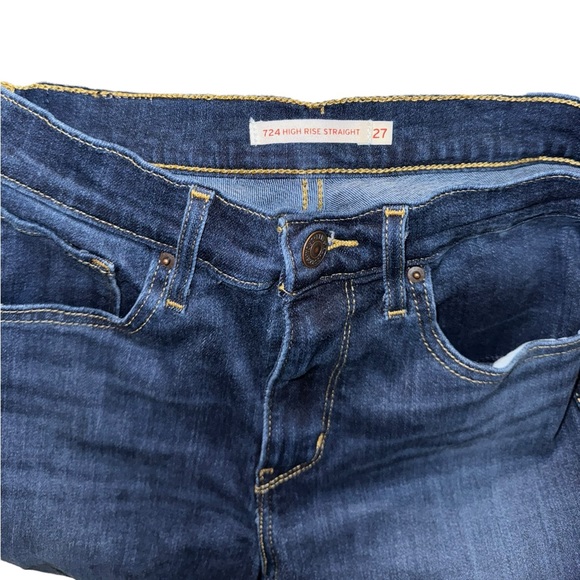 Levi’s 724 High Rise Straight Dark Wash Raw Hem Jeans Women's 4/27 - Picture 5 of 7